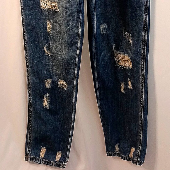 VICI OVERALLS Distressed Frayed Dark Blue Sz Small AMAZING JEANS! Super Cute!! - Picture 7 of 16